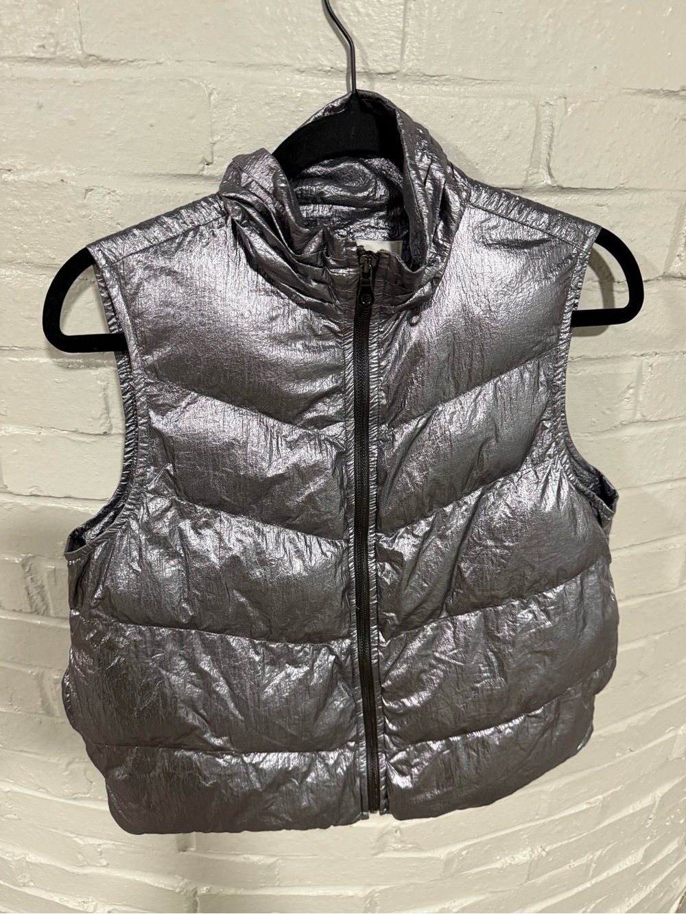 Anthropologie Metallic Silver Quilted Puffer Vest